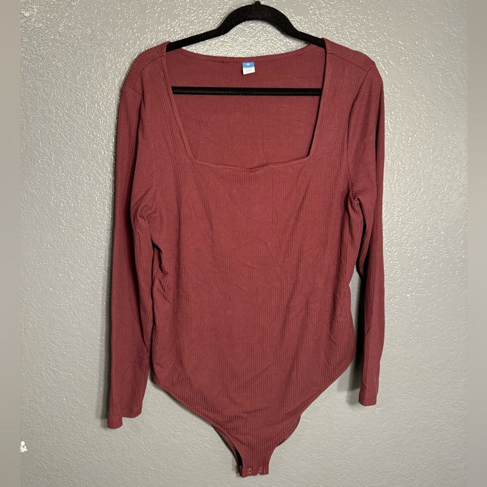 Old Navy Casual Maroon Squareneck Longsleeve Bodysuit 2x